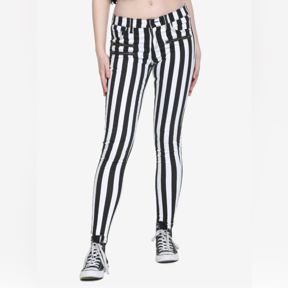 Blackheart Black & White Stripe Zippered Stingerette Jeans Juniors Size 1 GUC - Picture 2 of 12